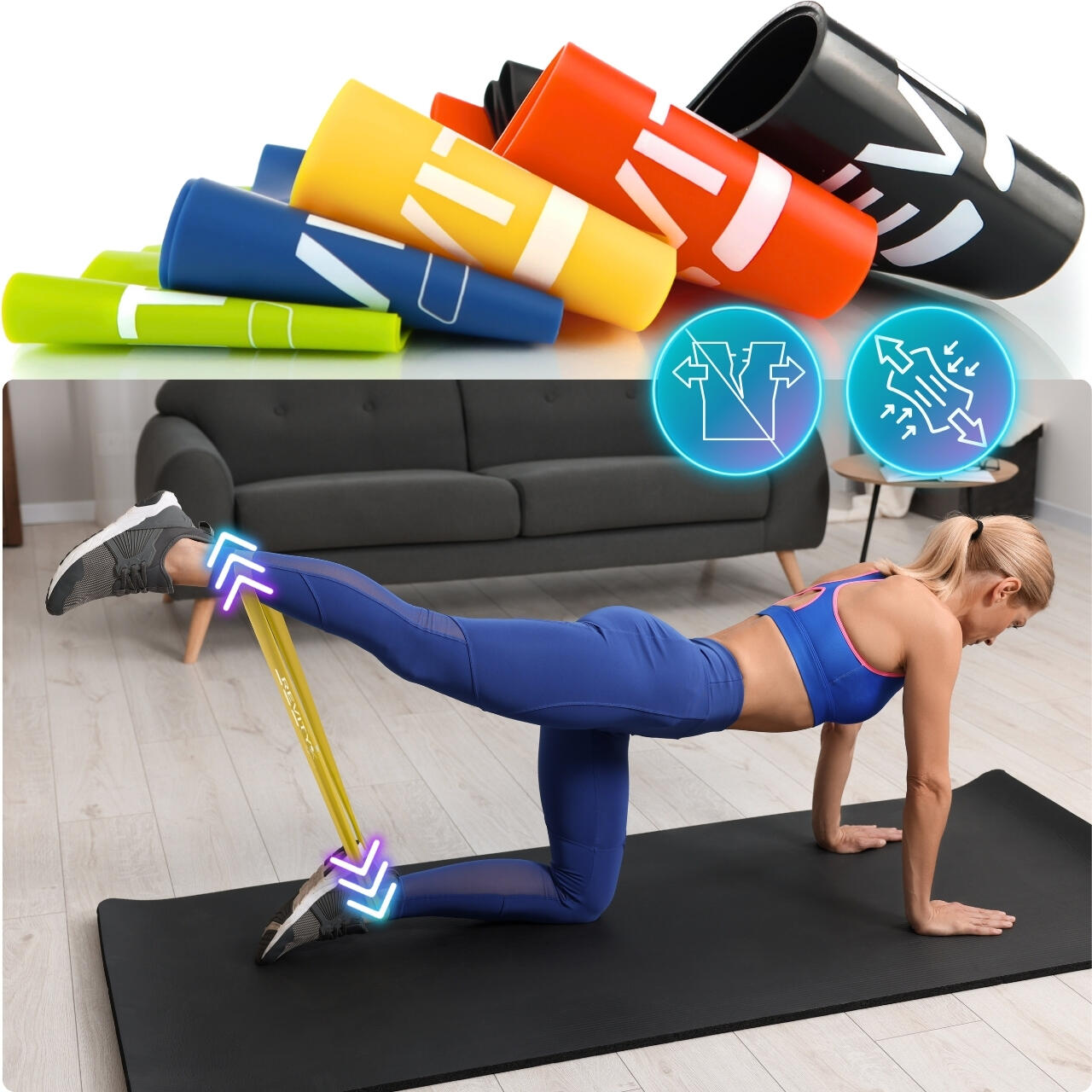 Set fitness 5 banda elástica de resistencia Mini Bands 5–25 kg - training bands 3/7