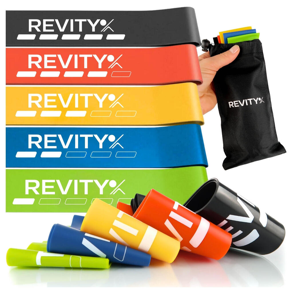 Set of 5 Fitness elastic Resistance Bands, Training Plan PDF, Mini Bands