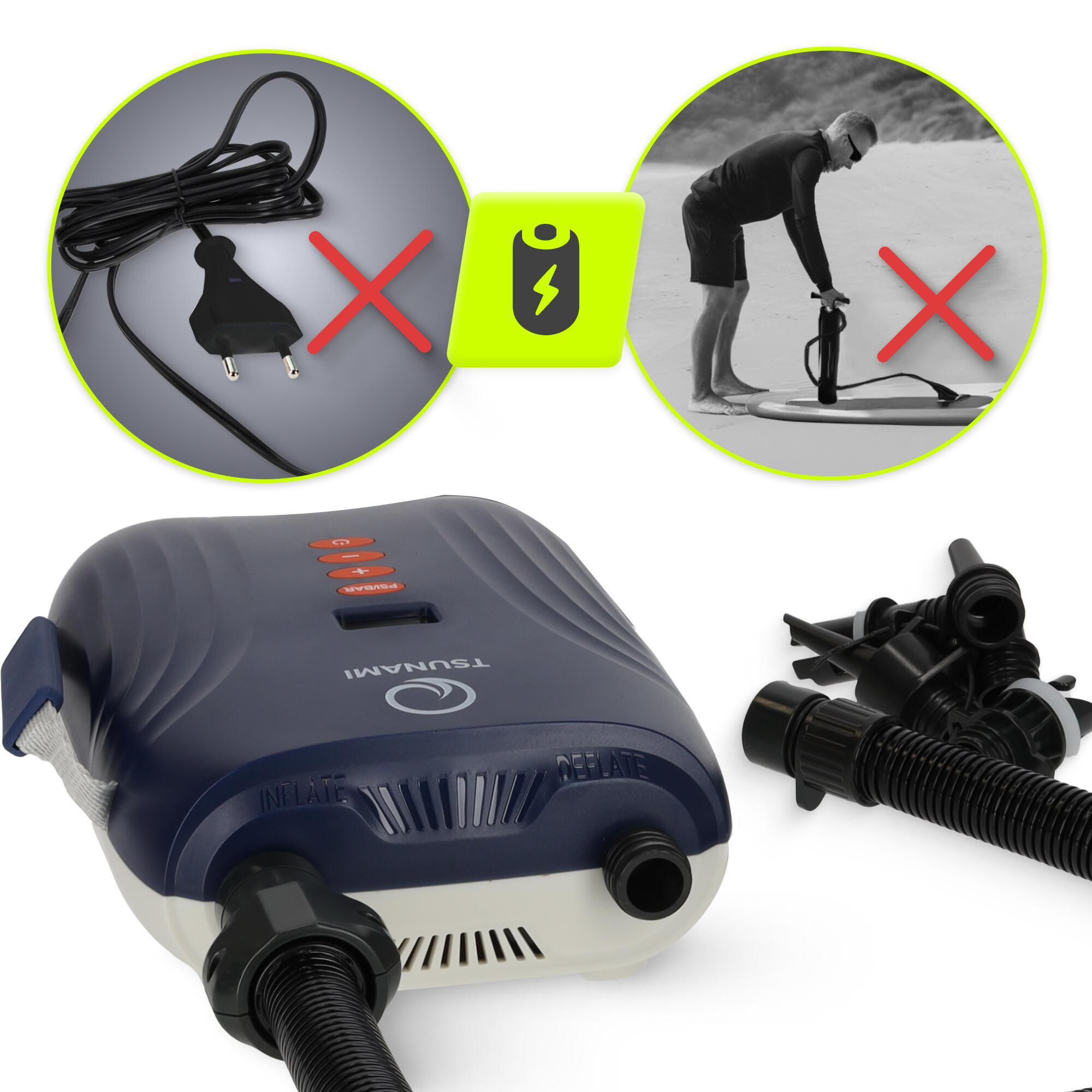 Pomp Stand Up Paddle SUP Unisex TSUNAMI Elektrisch Draadloos met Batterij 20 PSI 5/7
