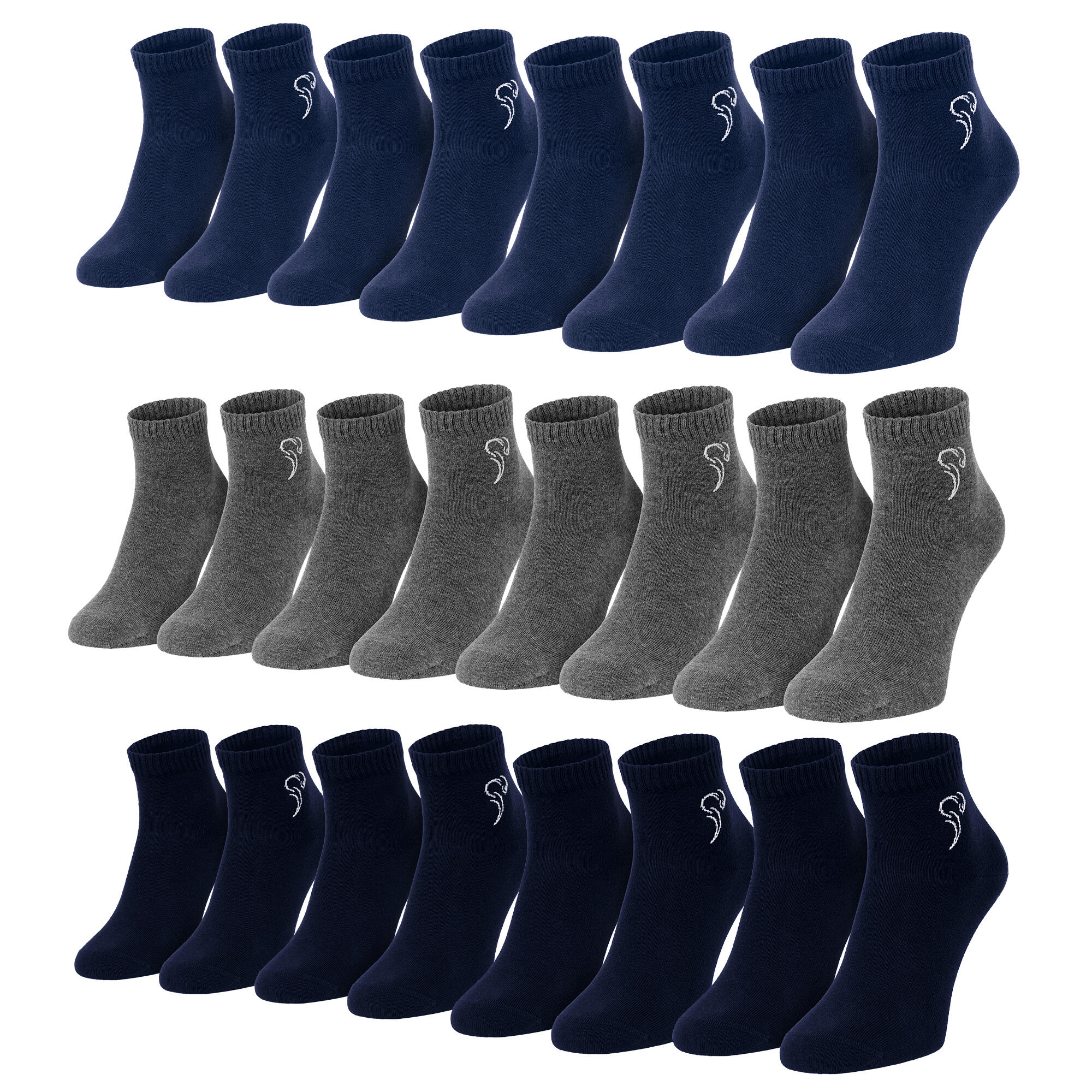 12 Paar Quarter Sneaker Socken aus Baumwolle Dunkelblau/Blau/Grau-43/46 2/7