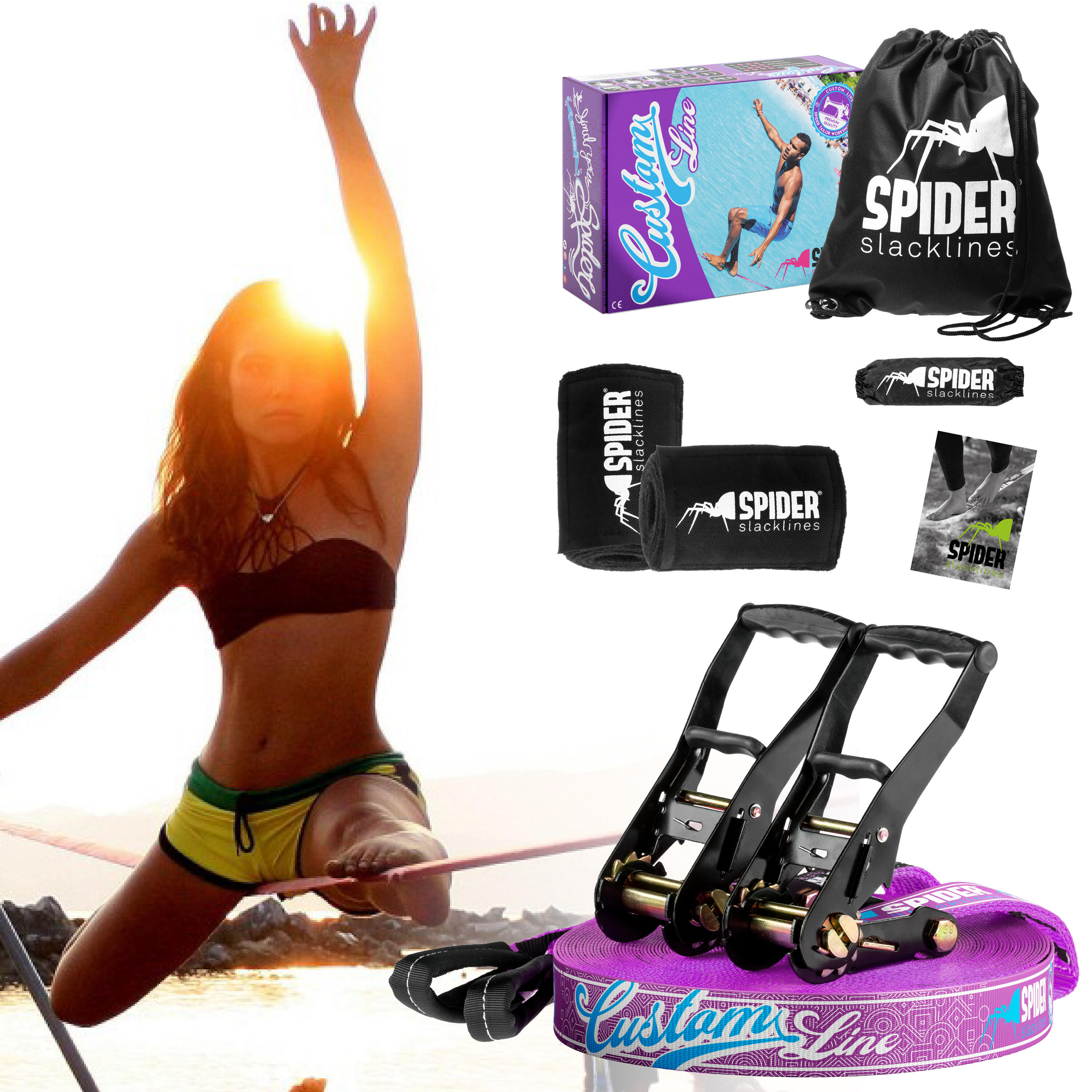 Slackline Kit Custom - Juego completo de cintas Longitud 35m con 2x trinquetes 2/7