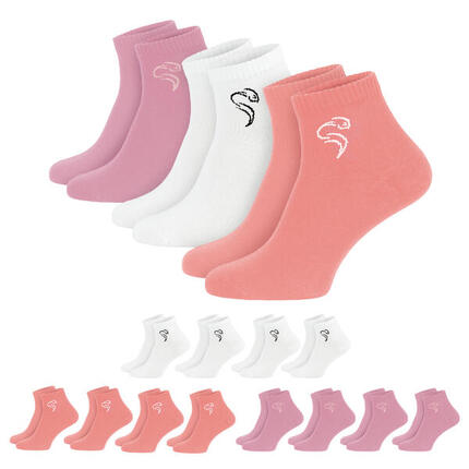 Quarter chaussettes | 12 paires | Femmes et hommes | Blanc/Rose/Aprikot
