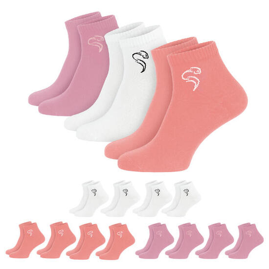 Quarter chaussettes | 12 paires | Femmes et hommes | Blanc/Rose/Aprikot