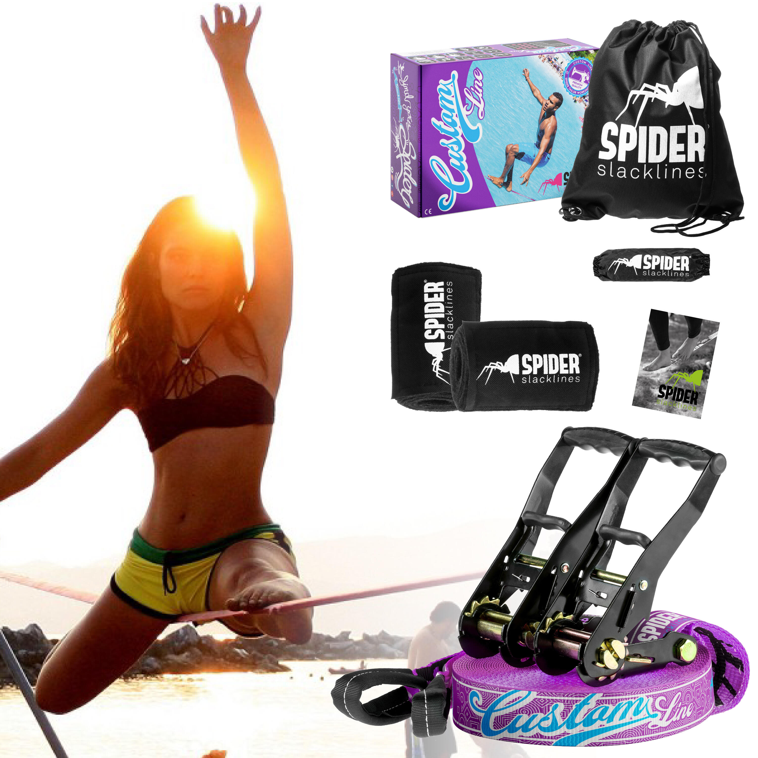 Slackline Kit Custom - Juego completo de cintas Longitud 25m con 2x trinquetes 2/7