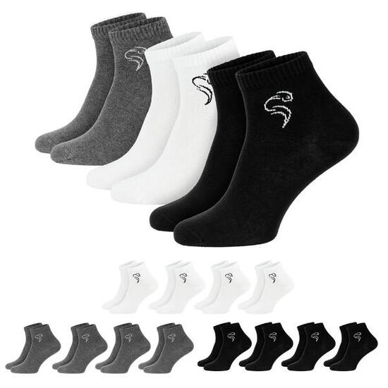 Quarter Sneaker Socken | 12 Paar | Damen und Herren | Schwarz/Grau/Weiß