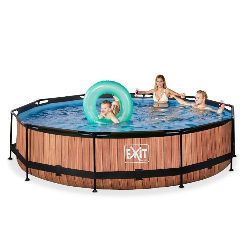 EXIT Wood Piscine ø360x76cm avec pompe de filtration - brun