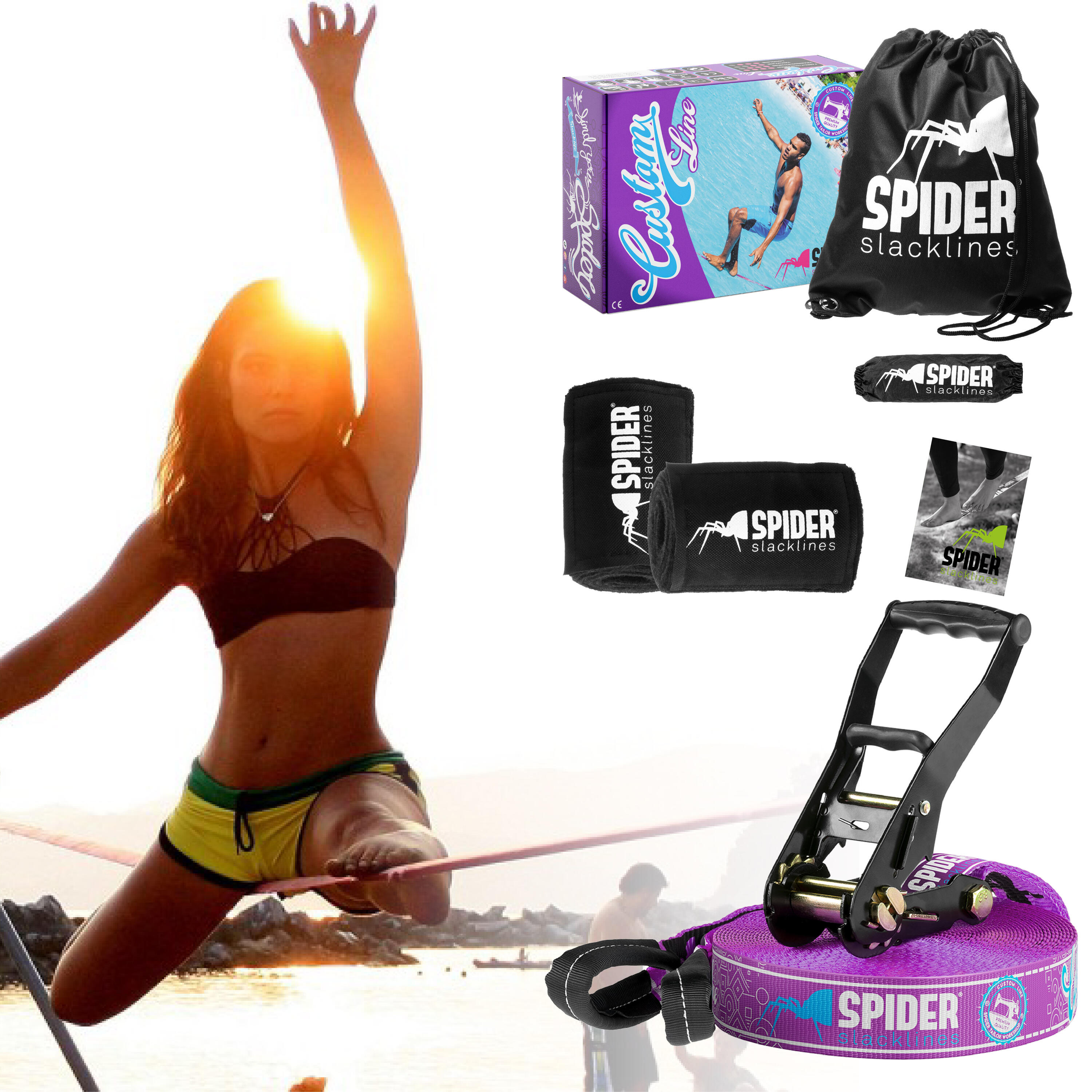 Kit Slackline Custom - Set completo fettuccia Lunghezza 20m con 1xCricchetto 2/7