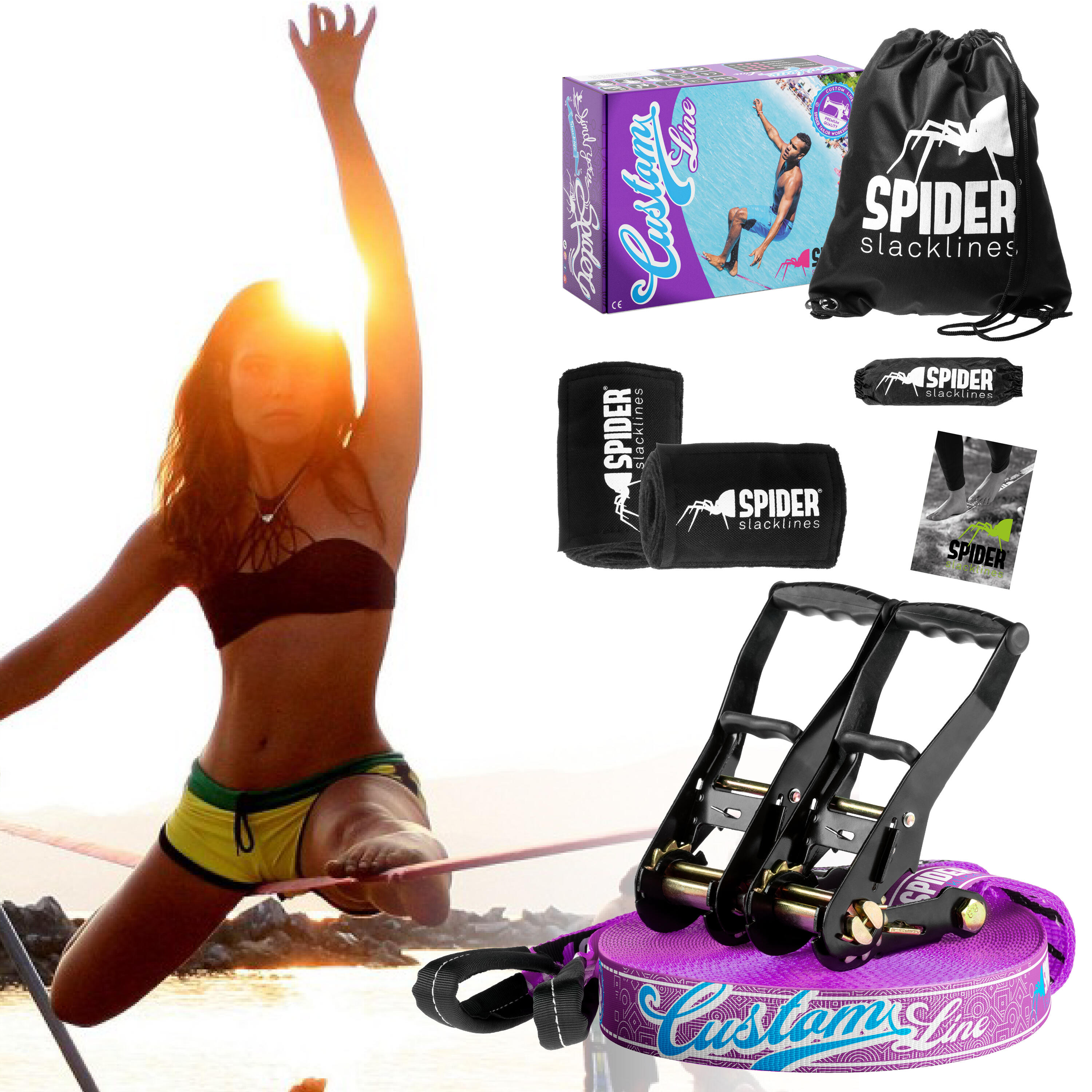 Slackline Kit Custom - Juego completo de cintas Longitud 30m con 2x trinquetes 2/7