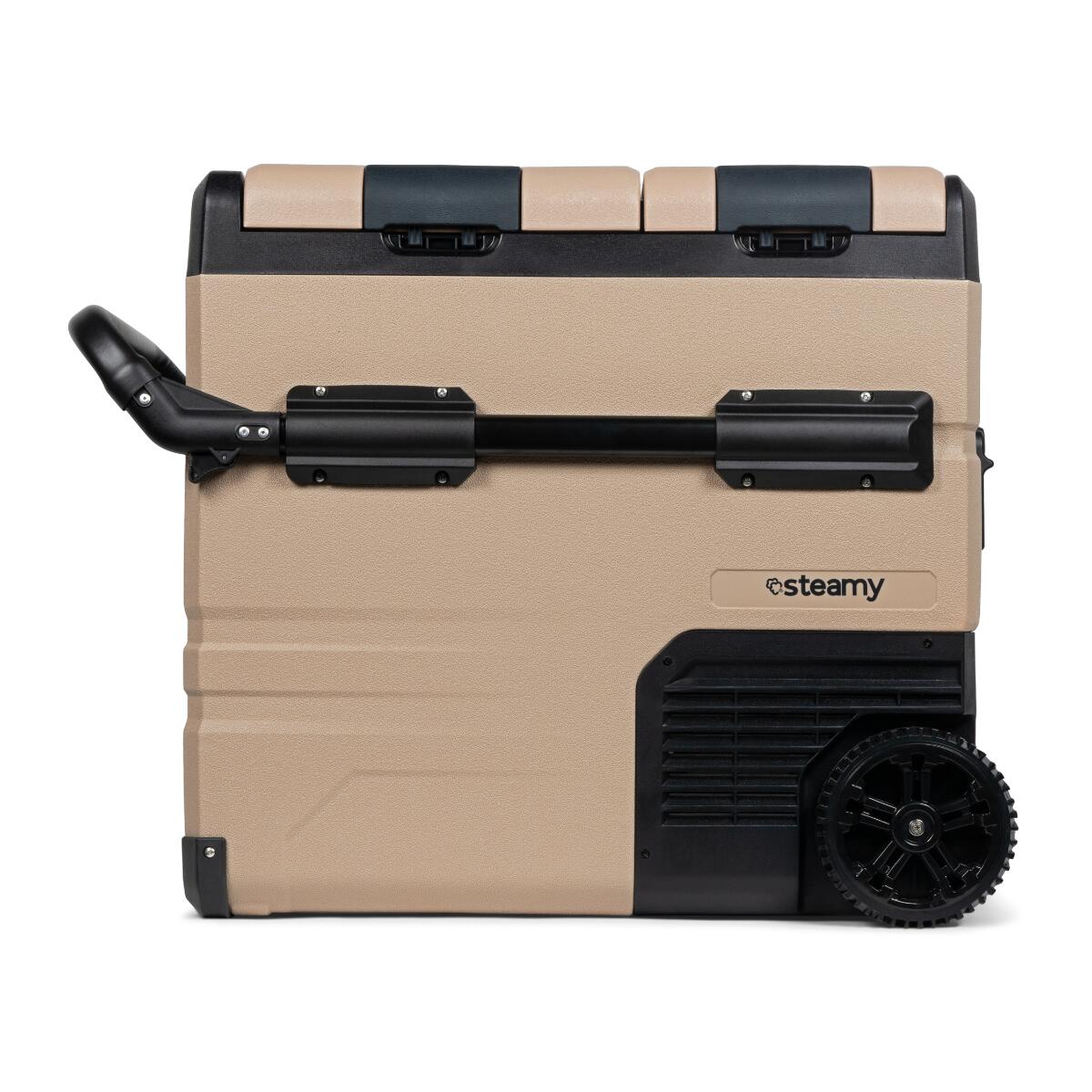 Steamy-E Dual Zone Geladeira portátil elétrica sobre rodas, 54L