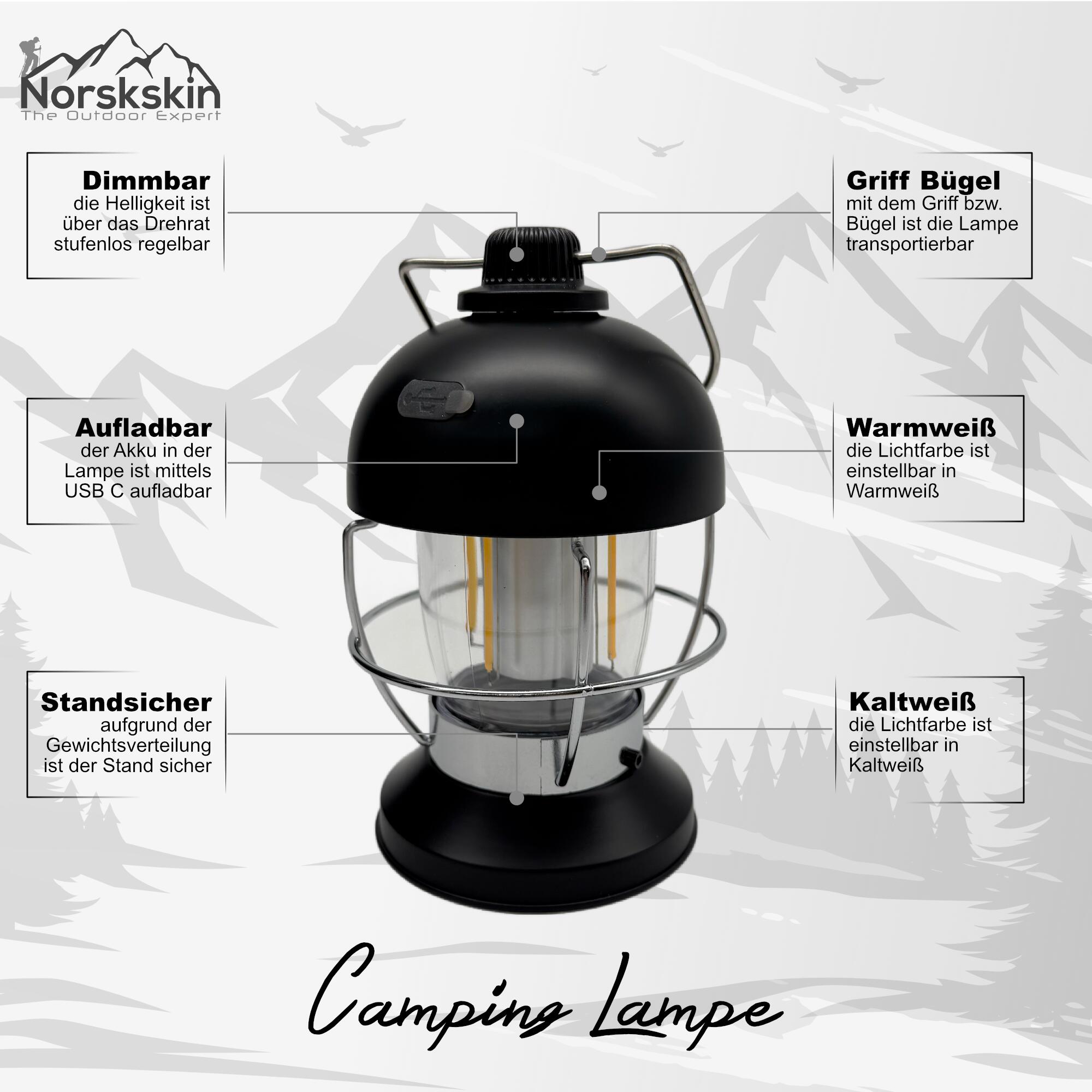 Campinglampe Zelt Leuchte Lampe Dimmbar Warm u. Kaltweiß Akku 3/4