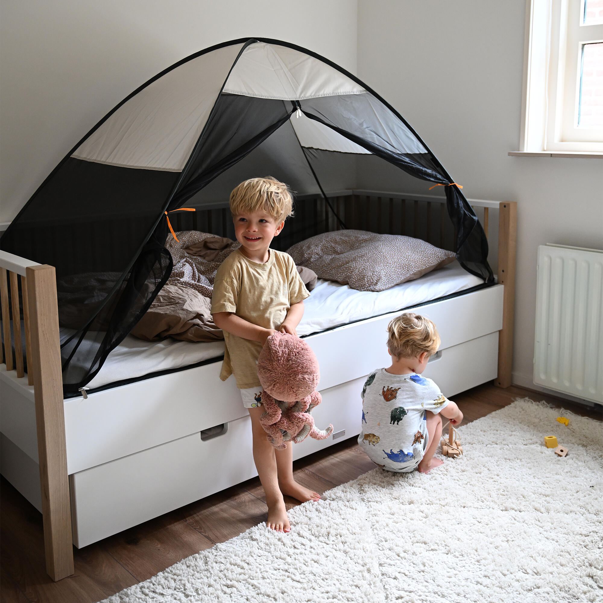 Tenda da letto di lusso con zanzariera - Pop-Up - 200x90 cm - Crema 5/7