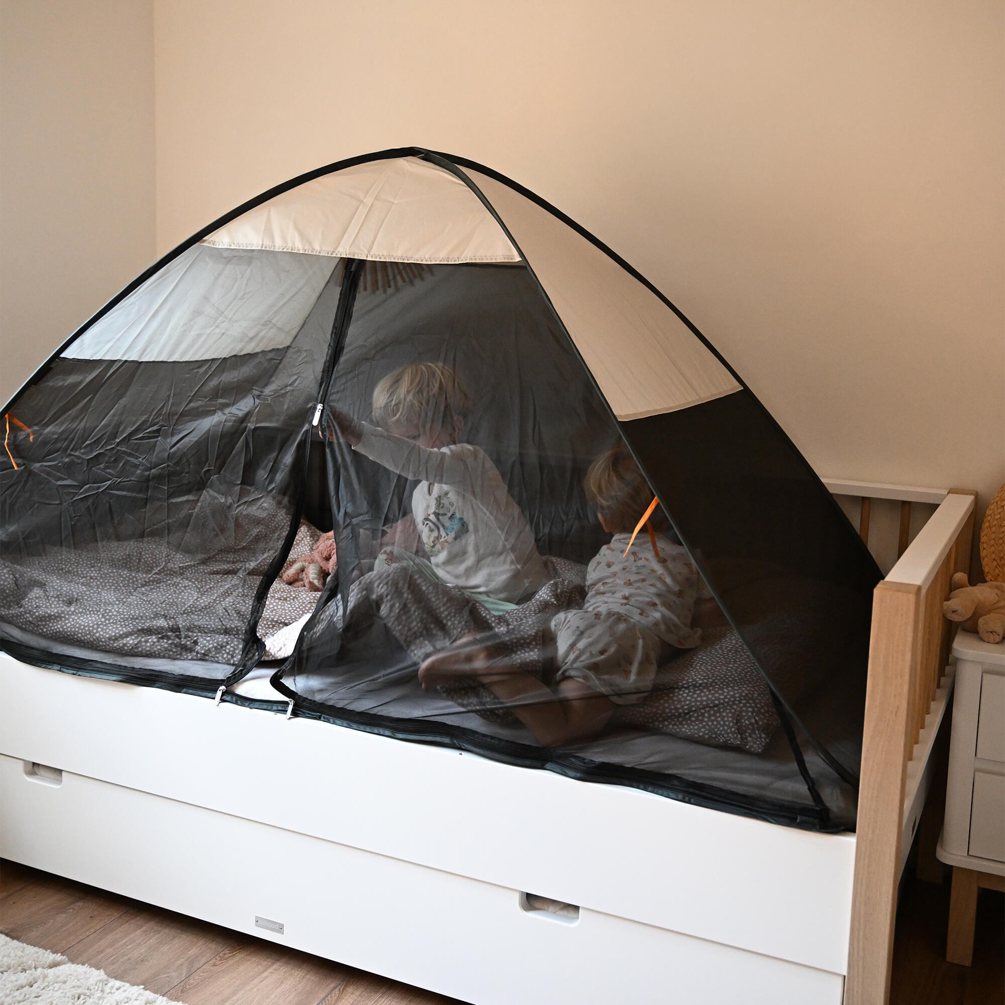 Tenda da letto di lusso con zanzariera - Pop-Up - 200x90 cm - Crema 6/7
