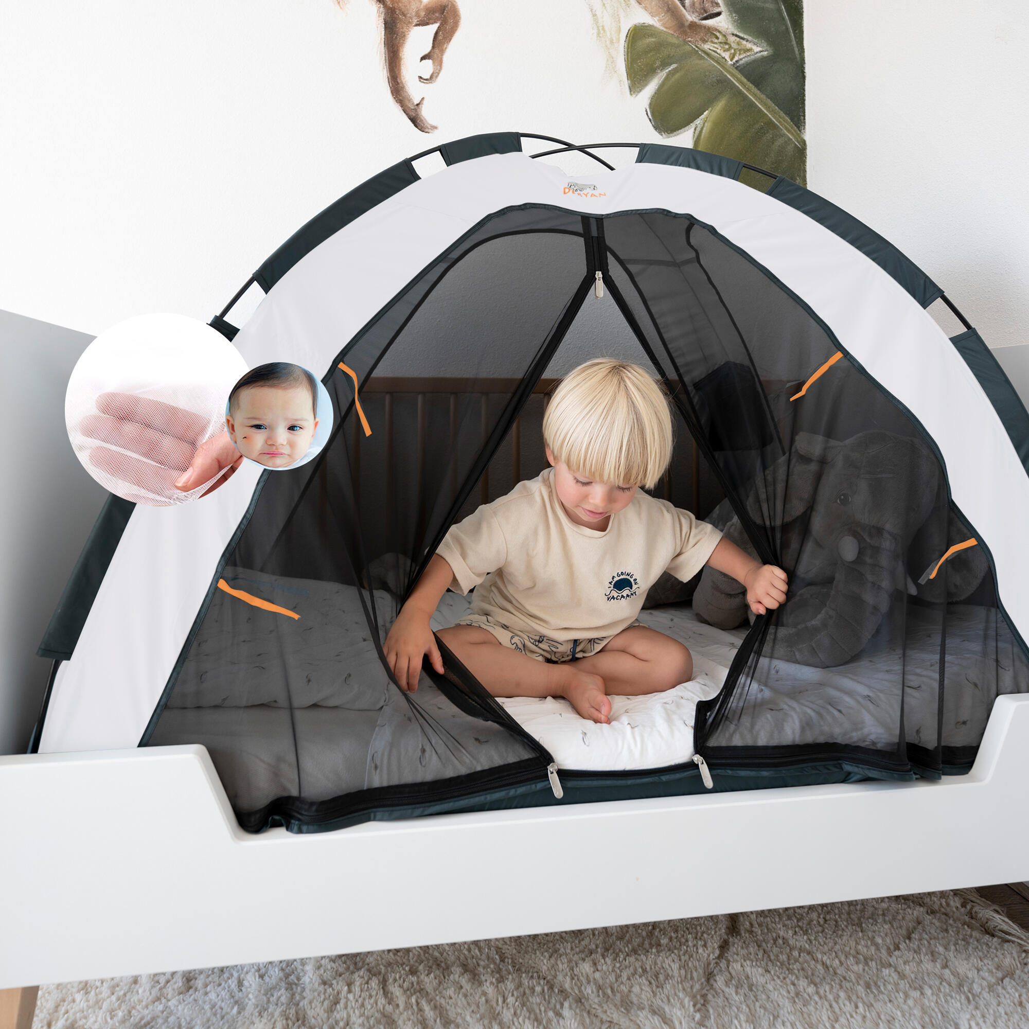 Tienda de cama con mosquitera - 200x90 cm - Malla de 1 mm - Crema 5/8