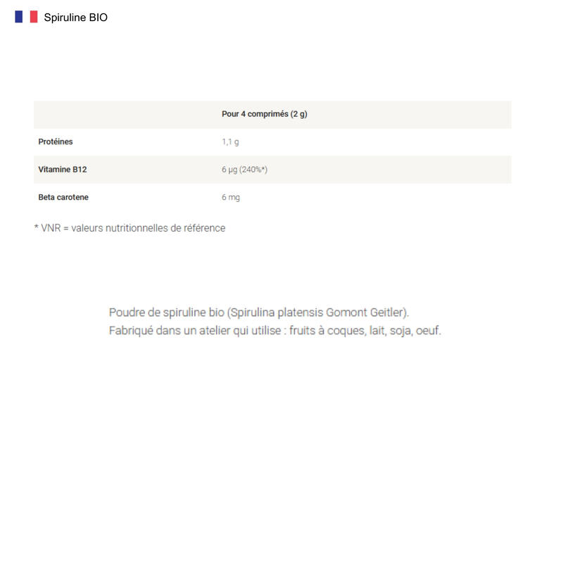 Spiruline Bio - Entrainement et Récupération (60 comprimés)