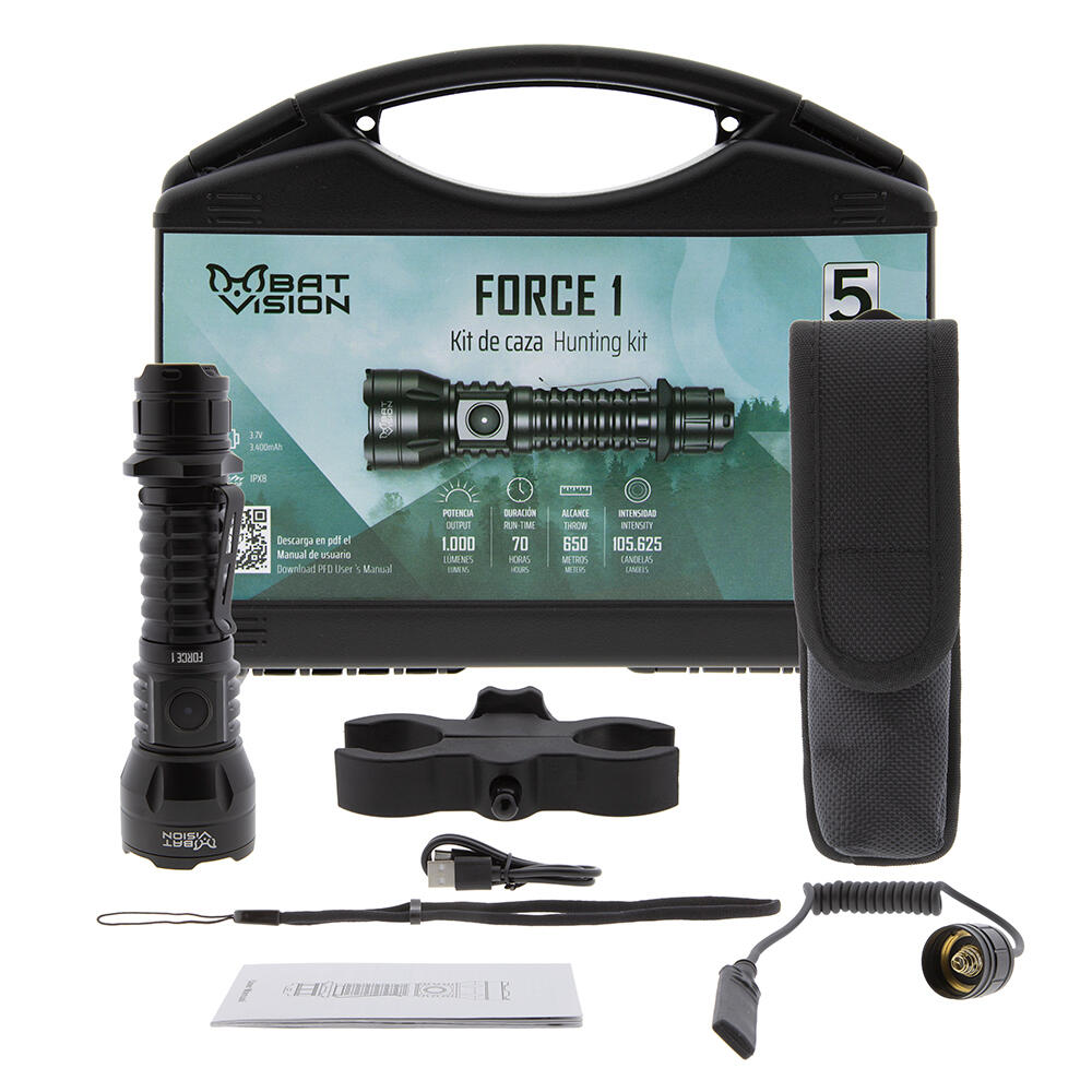 BAT VISION Linterna LED 1.000 lúmenes con Kit de Caza Bat Vision Force One