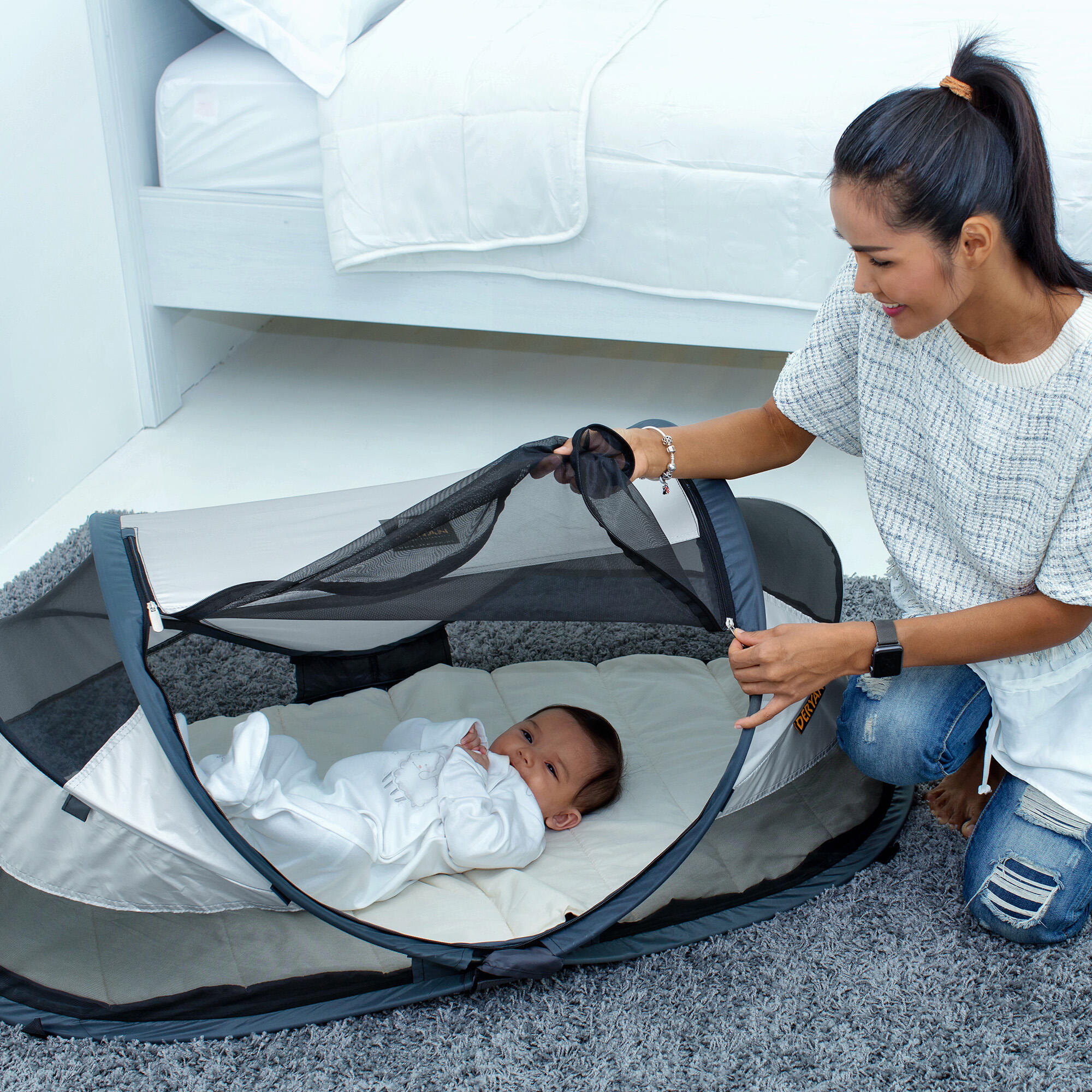 Lit de camping Baby Luxe - Avec matelas autogonflant - Argent 7/8