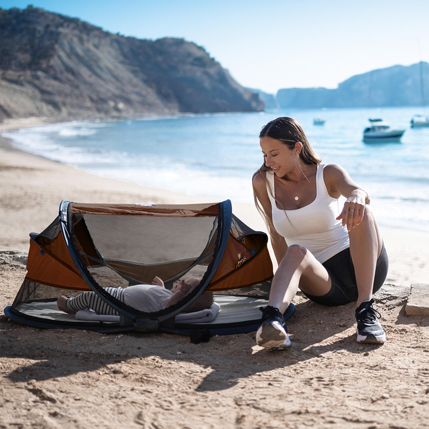 Baby Luxe Campingbett - Inklusive selbstaufblasender Matratze - Karamell 7/7
