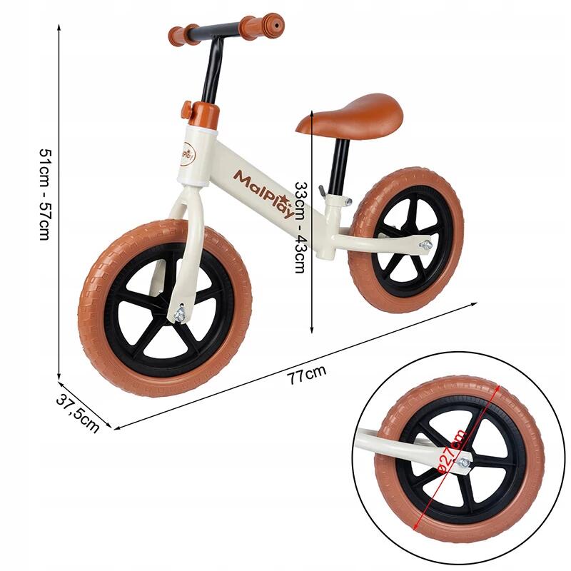 Bicicletta senza pedali color crema e marrone 3/4