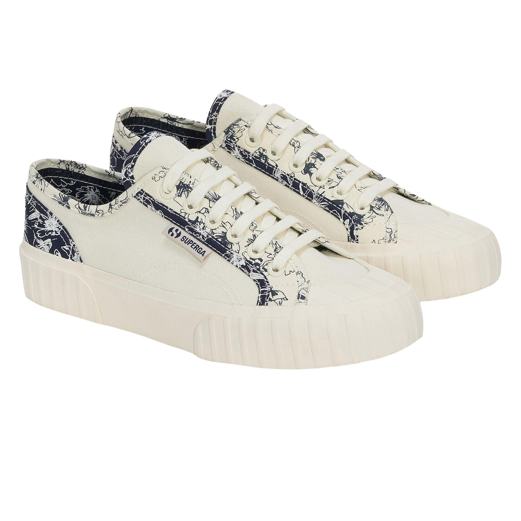 Womens/Ladies 2630 Stripe Sketched Flowers Trainers (Beige Cool/Navy) 1/4