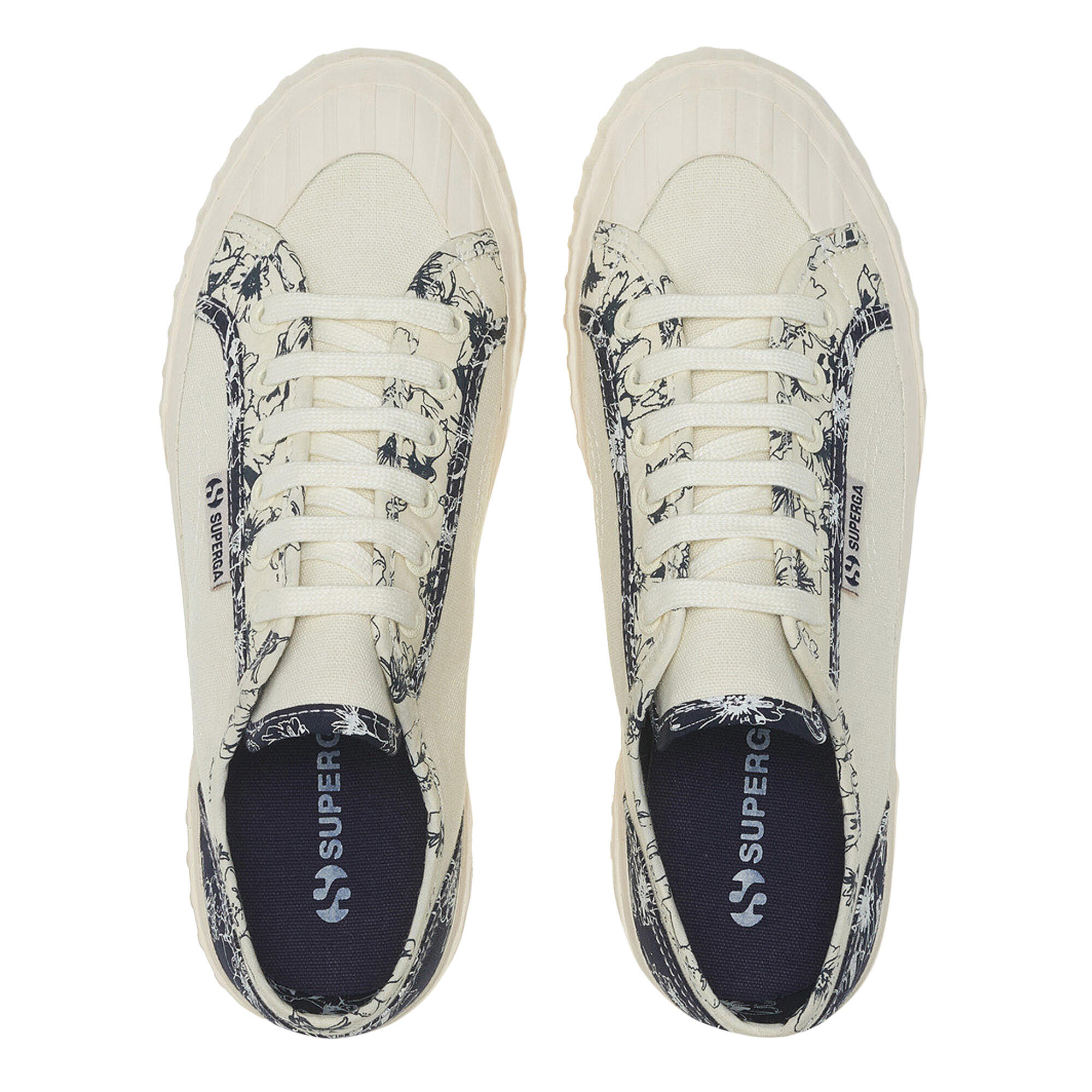 Womens/Ladies 2630 Stripe Sketched Flowers Trainers (Beige Cool/Navy) 4/4