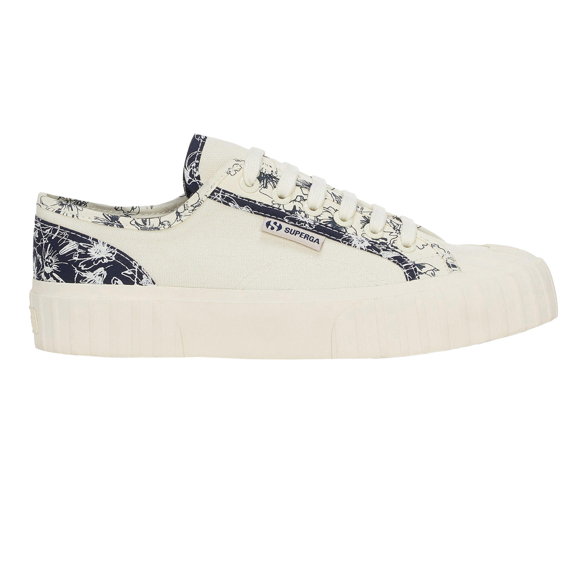 Womens/Ladies 2630 Stripe Sketched Flowers Trainers (Beige Cool/Navy) 3/4