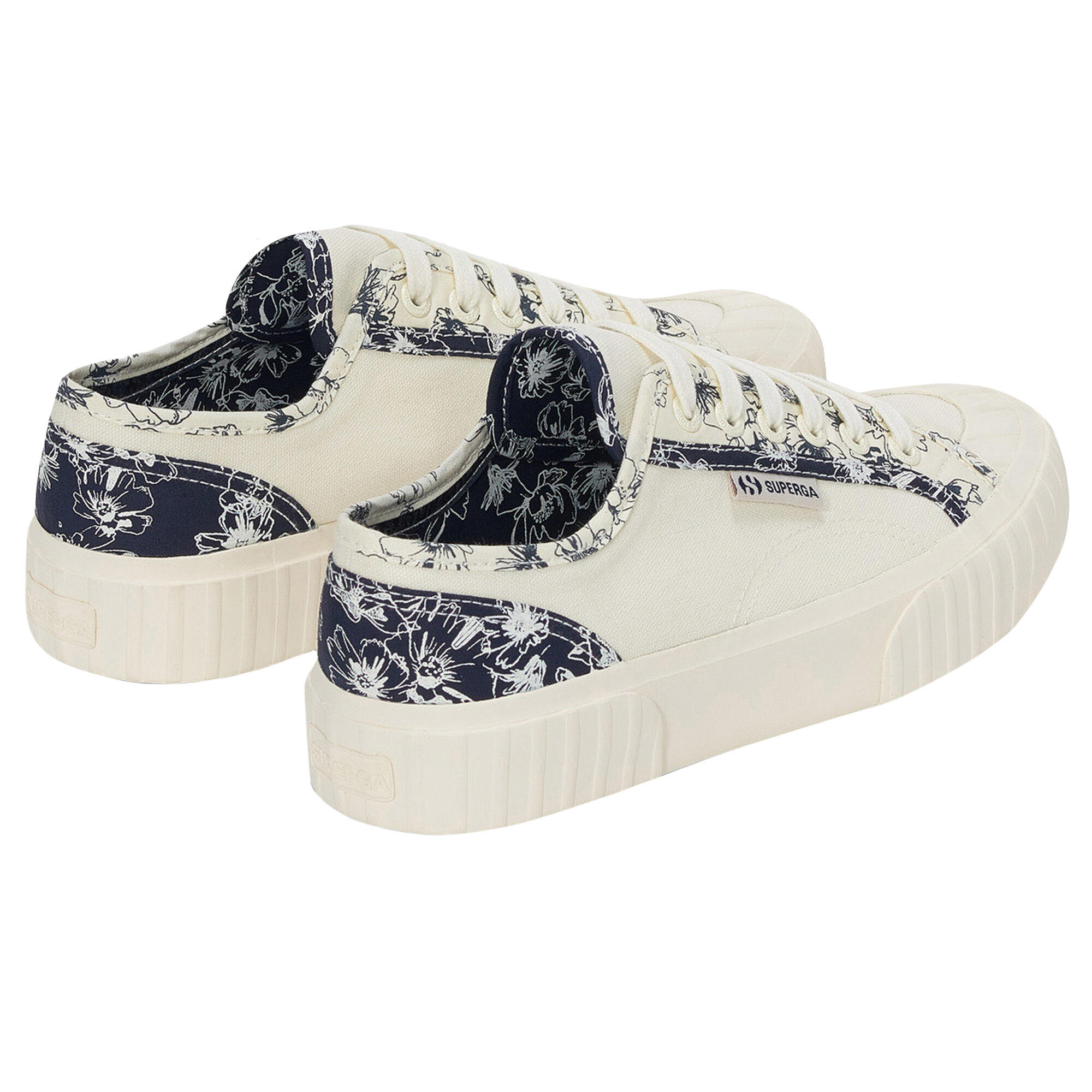 Womens/Ladies 2630 Stripe Sketched Flowers Trainers (Beige Cool/Navy) 2/4