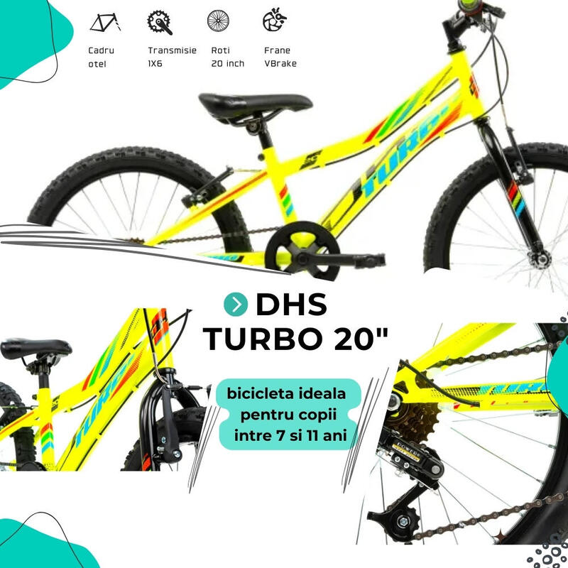 DHS Turbo Bicicletă copii 20 inch, verde