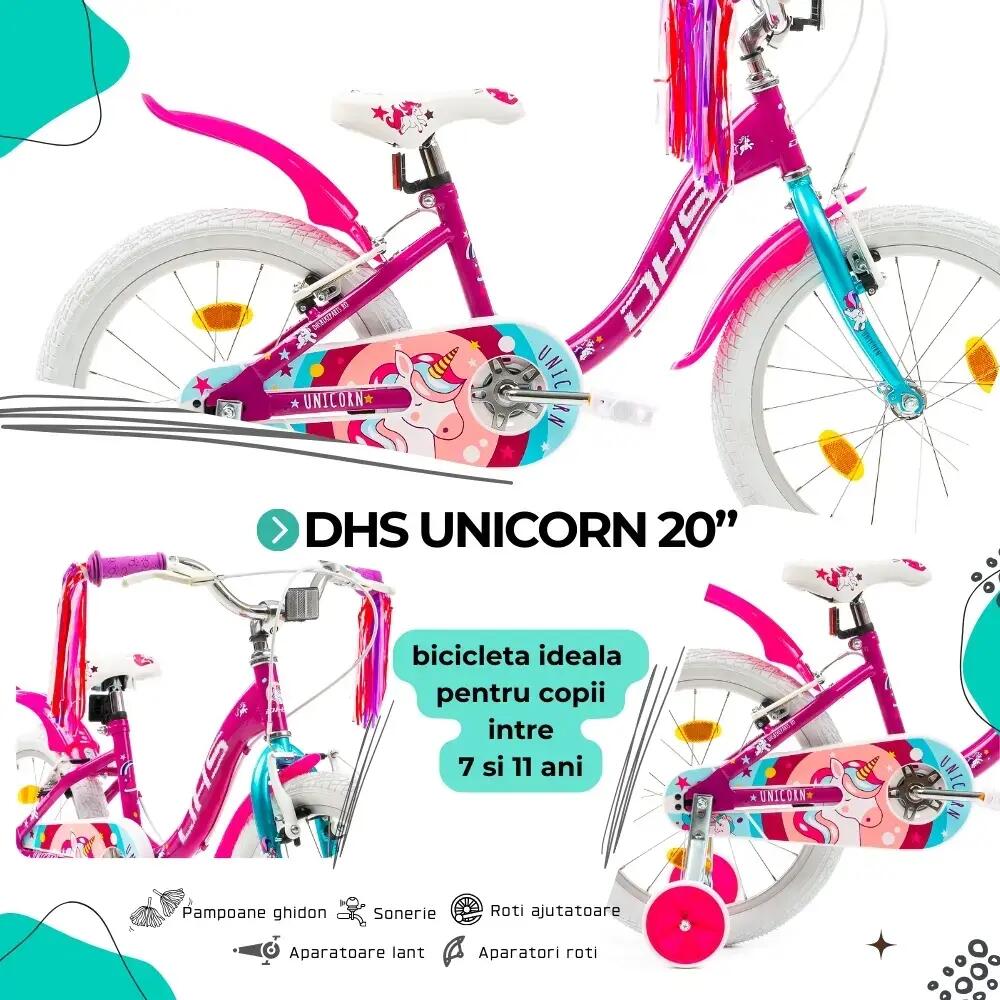 Rower dziecięcy DHS Unicorn – 20 cali, różowo-niebieski 2/7