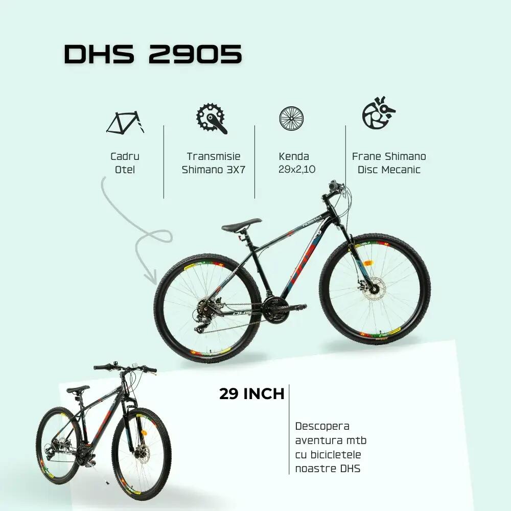 Bicicleta Mtb Dhs 2905 - 29 inch, M, Negru-Rosu 3/7