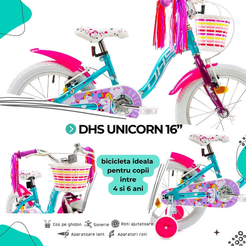 Bicicleta Copii DHS Unicorn, Albastru Reambalat
