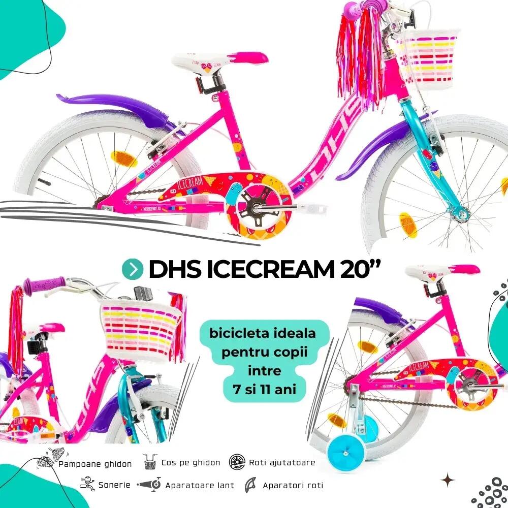 Bicicleta infantil DHS Icecream - 20 pulgadas, rosa 2/7