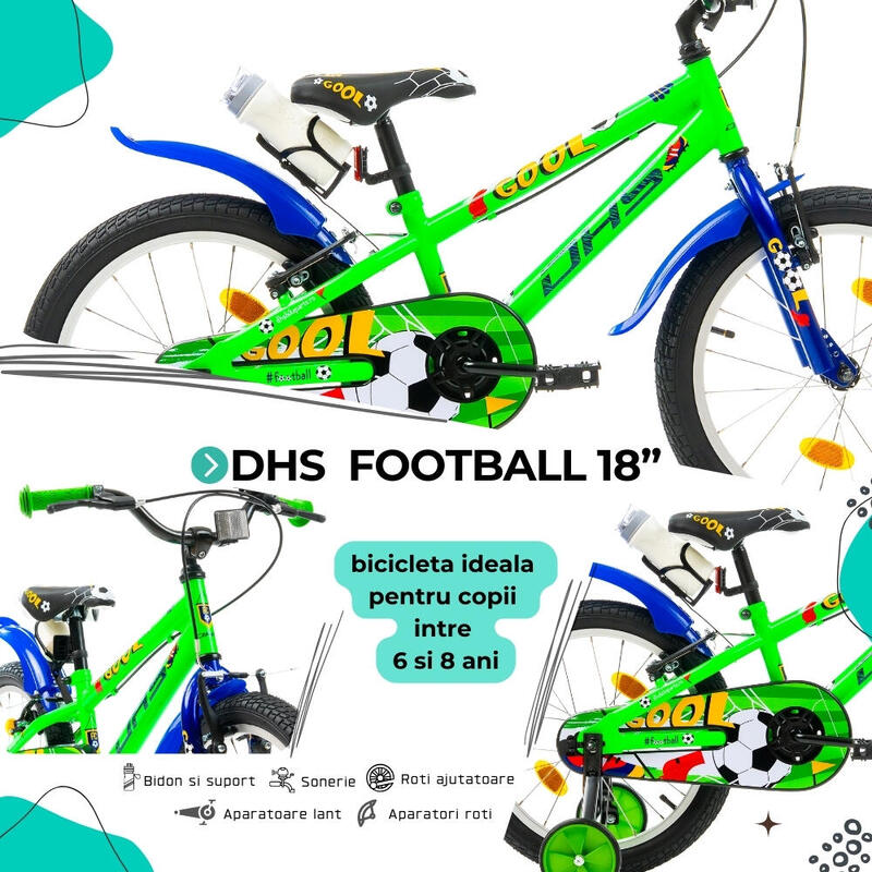 Bicicleta Copii DHS Football, Verde Reambalat