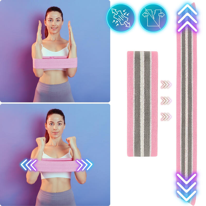 Benzi elastice textile Revity Hip Bands, 3 rezistențe + plan PDF