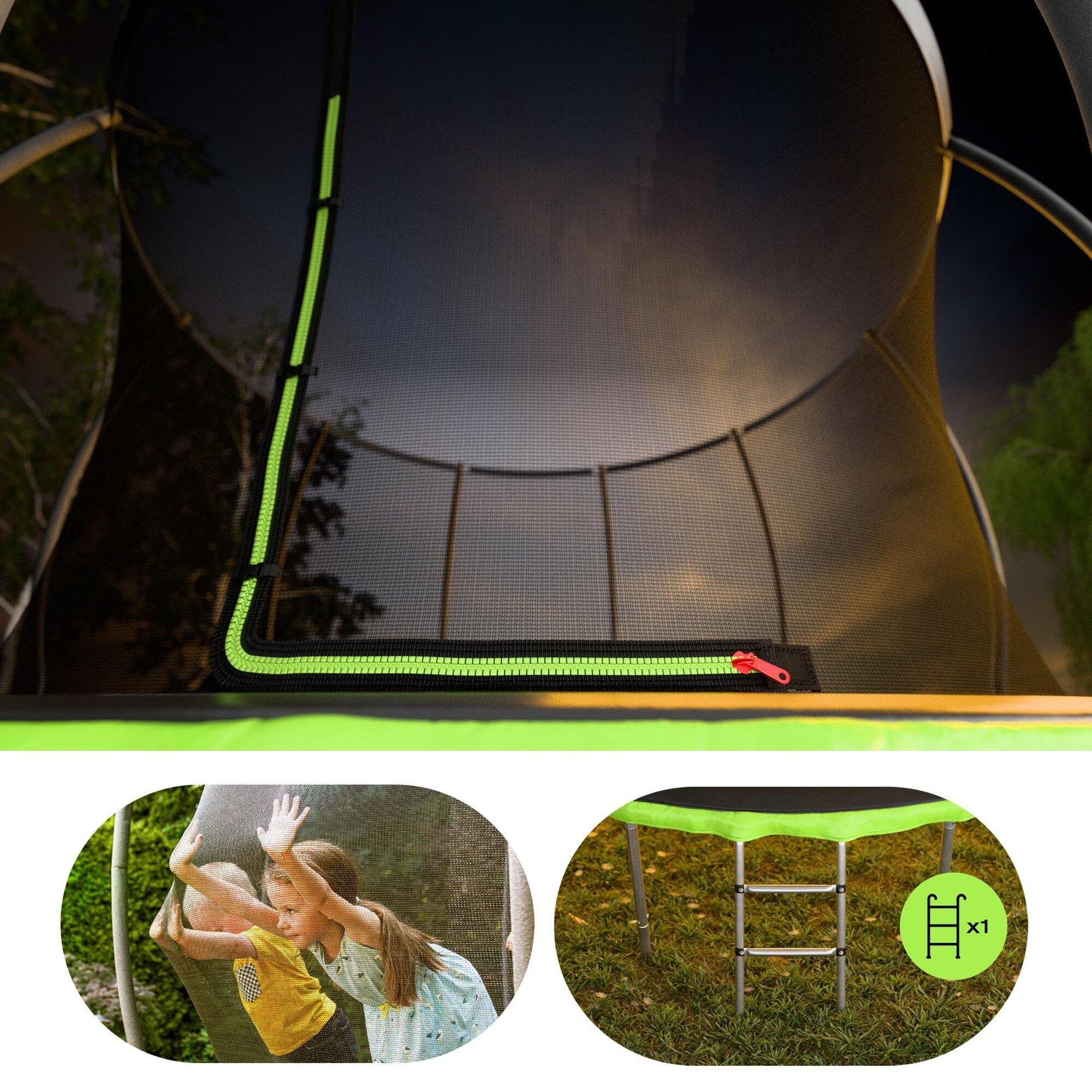 Trampolín de jardín 12ft (366cm) pumpkin - negro-verde con red interior 6/7