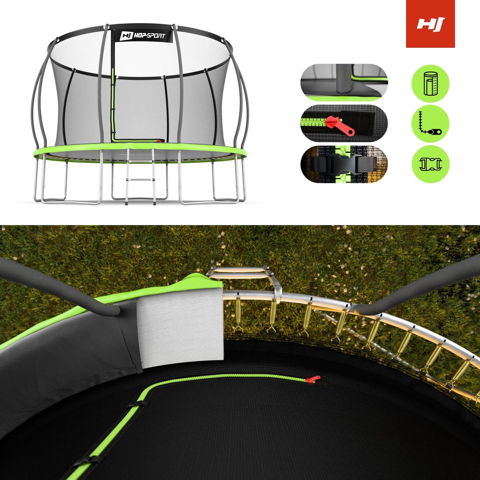 Trampolín de jardín 12ft (366cm) pumpkin - negro-verde con red interior 3/7