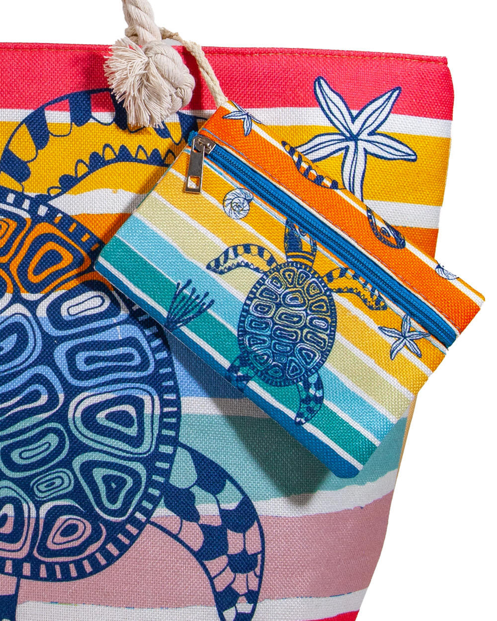 BOLSO ESTAMPADO DE PLAYA CON MONEDERO TORTUGA RAYAS MULTI 2/5