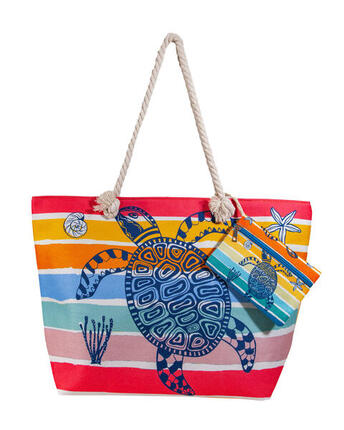 SAC DE PLAGE IMPRIMÉ AVEC PORTE-MONNAIE TORTUE MULTI RAYURES