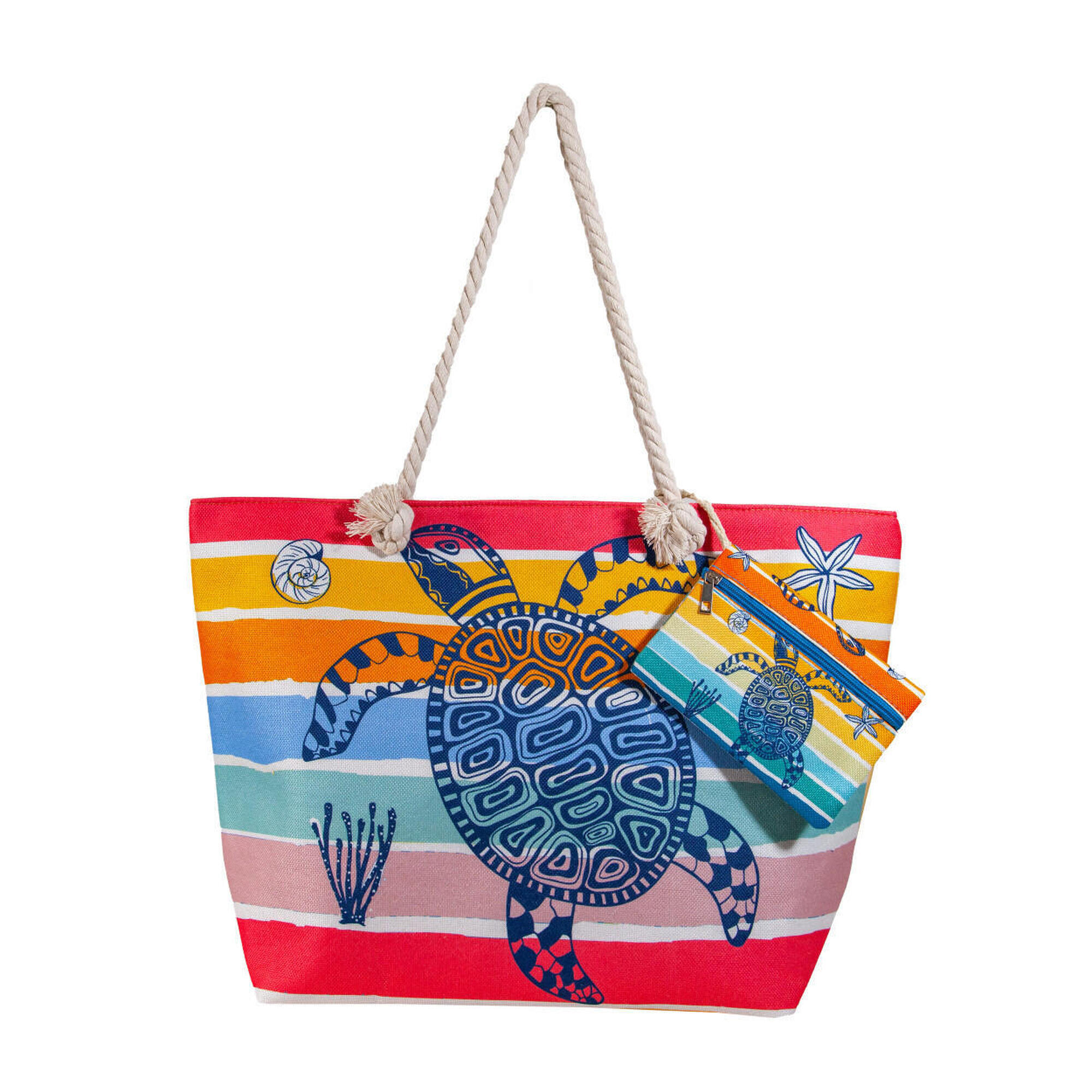 Sun & Surf - Sac De Plage Imprimé Avec Porte-monnaie Tortue Multi Rayures - Sac - Multicolore - Decathlon