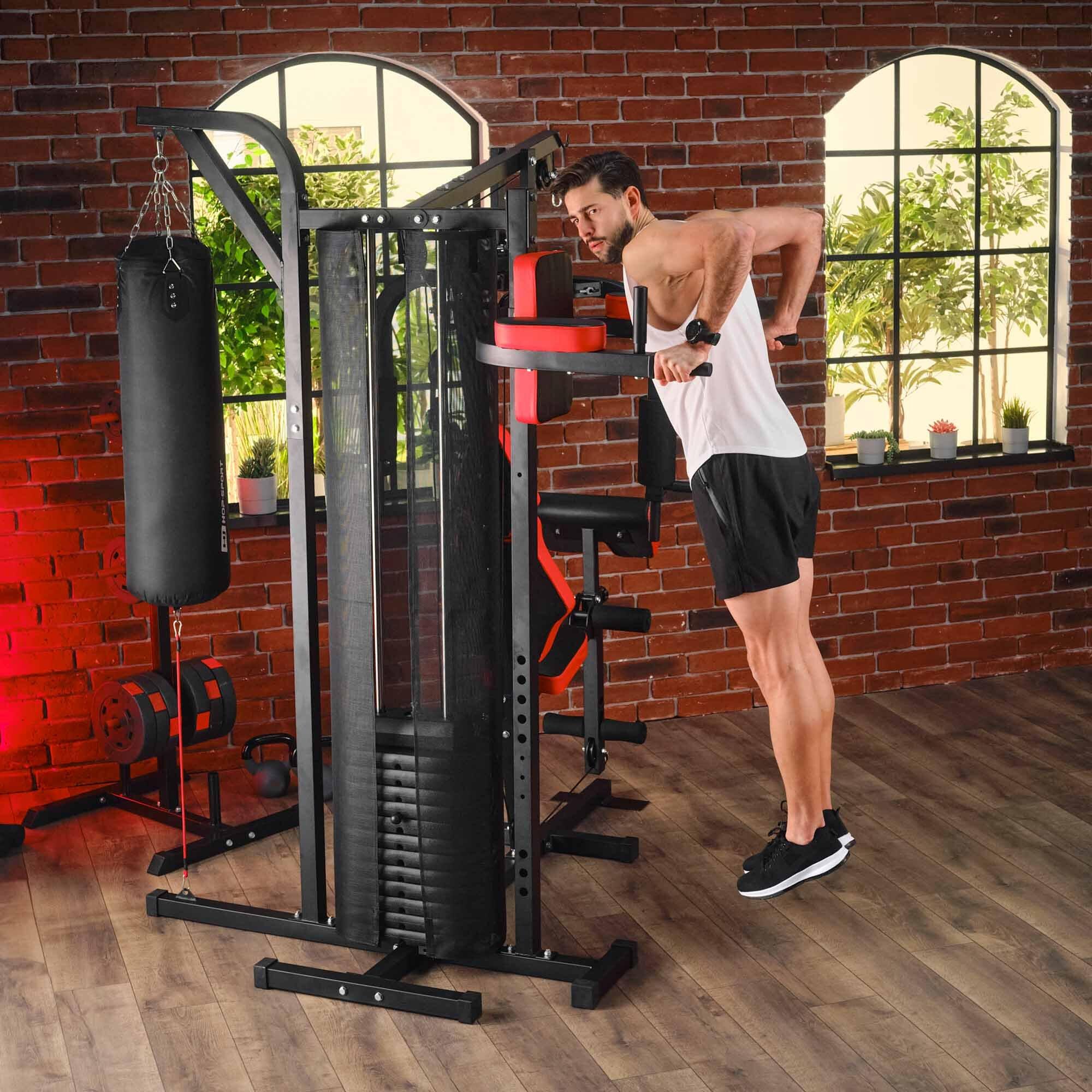 Palestra con sacco da boxe a 3 postazioni HS-1054K, Power Rack 4/7