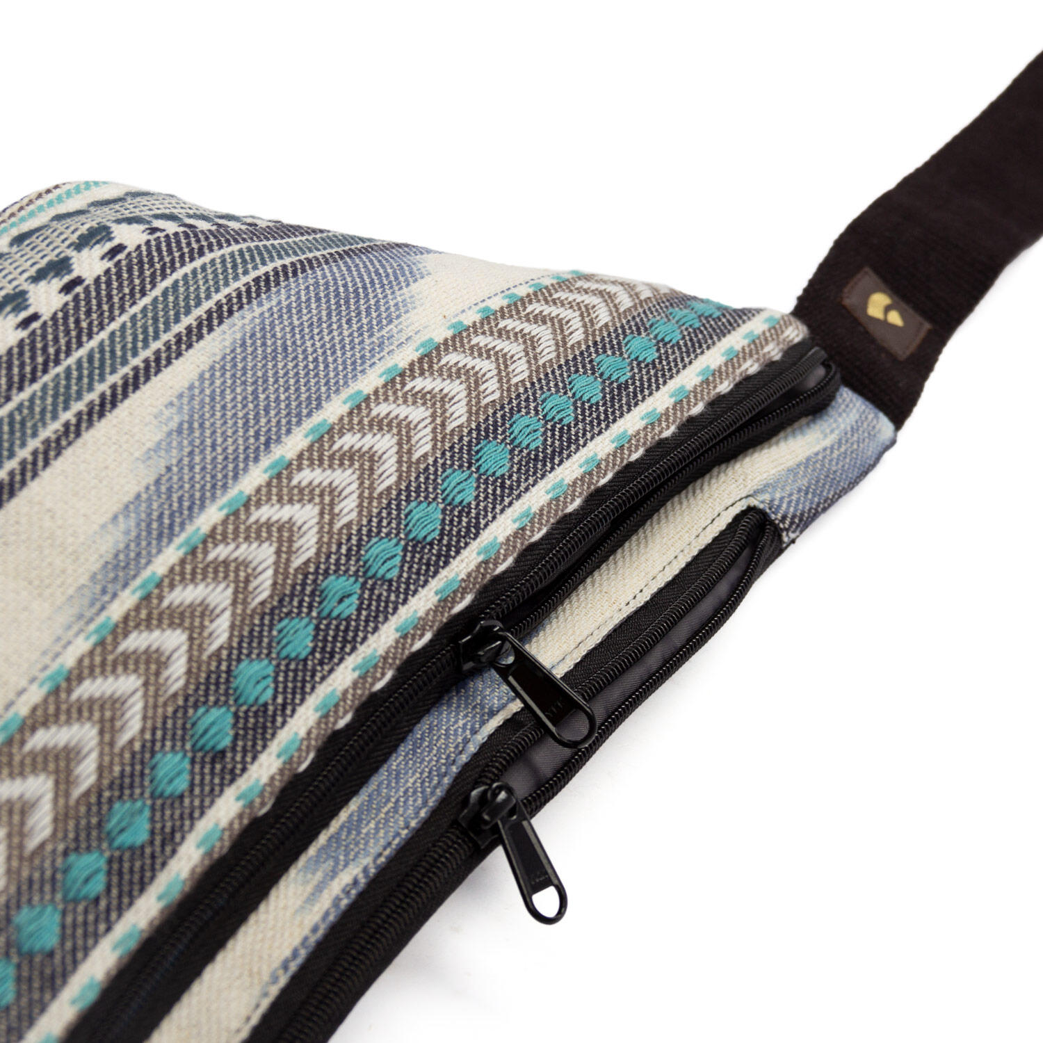 ETHNO Collection: Bauchtasche Ikat-Webstoff, schwarz-weiß-blau gemustert 3/6