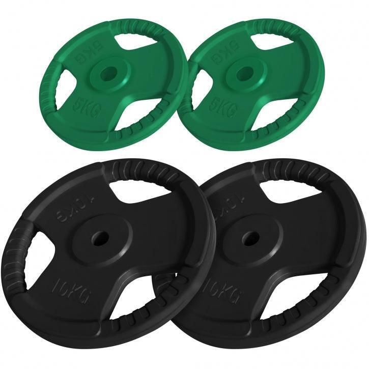 CONJUNTO DE 6 PESOS DE BORRACHA COM CABOS | DIÂMETRO 31 MM | 6x5 KG
