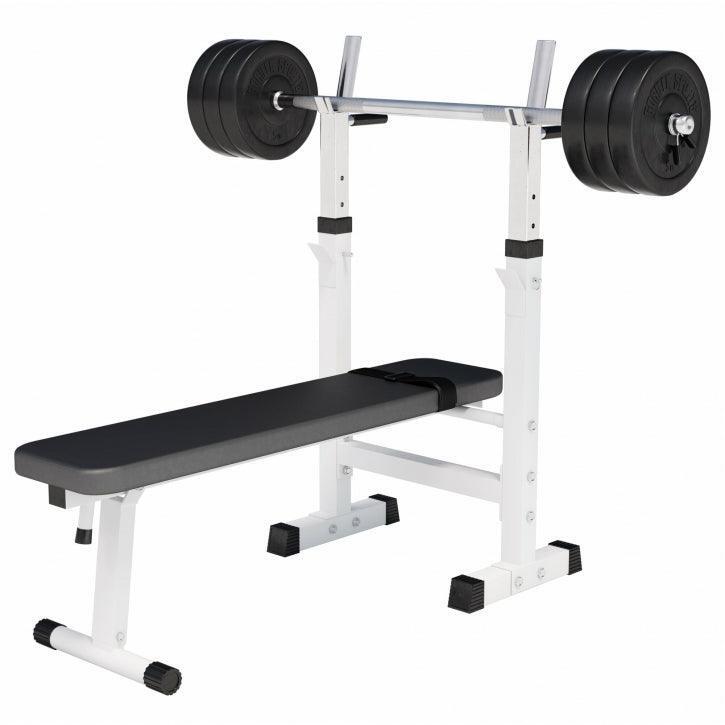 BANC DE MUSCULATION BLANC CLASSIQUE AVEC SET D'HALTERES COMPLET 97,5 KG | MUSCUL