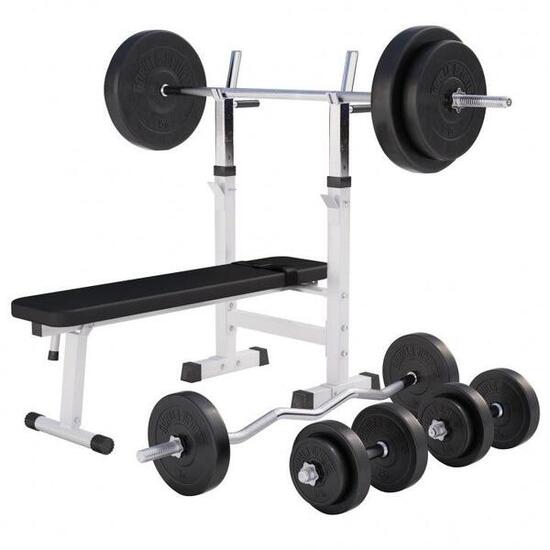 Gorilla Sports Halterbank + 100 kg Halterset - Kunststof