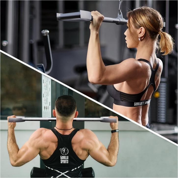 Barra Accesorio Musculación Gorilla Sports  Cromada con Asas  Giratoria 4/7