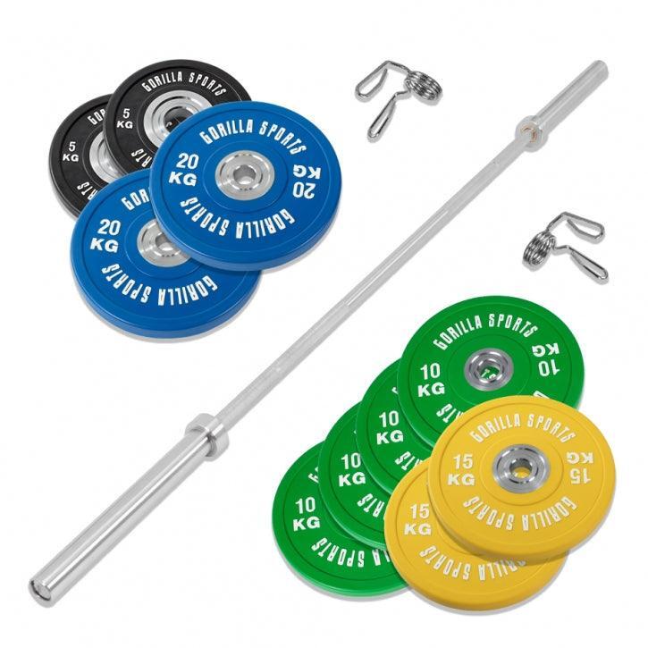 GORILLA SPORTS Bumper Plates inkl. Squat Rack 5/7