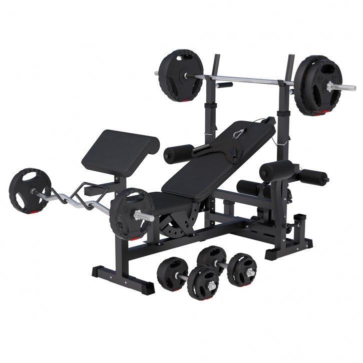 Banc de Musculation - Set Haltères 100kg, Avec Support, Banc d'Haltérophilie 2/7