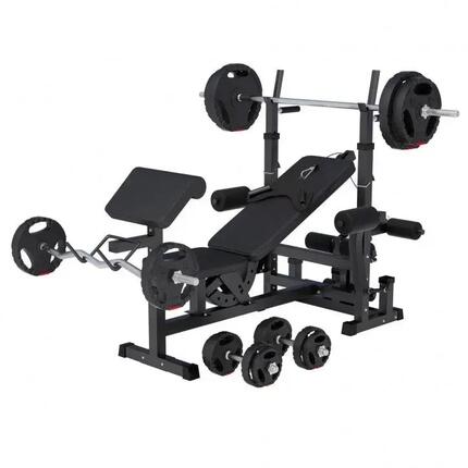 Banc de Musculation - Set Haltères 100kg, Avec Support, Banc d'Haltérophilie