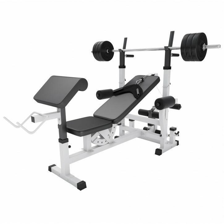 Gorilla Sports - Banc De Musculation Complet Avec Haltères, Barres Et Poids - Banc De Musculation - Blanc - Taille Unique - Decathlon