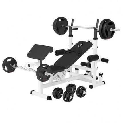 Banc de Musculation - Set Haltères 100kg, Avec Support, Banc d'Haltérophilie