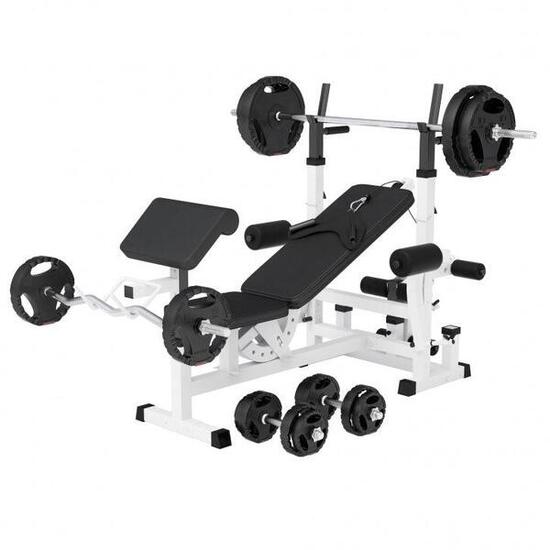 Banc de Musculation - Set Haltères 100kg, Avec Support, Banc d'Haltérophilie
